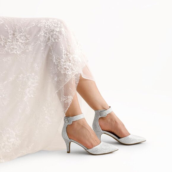 Dream Pairs Women's Silver Faux Suede pointed Toe Kitten Heels Pumps Shoes - Picture 7 of 7